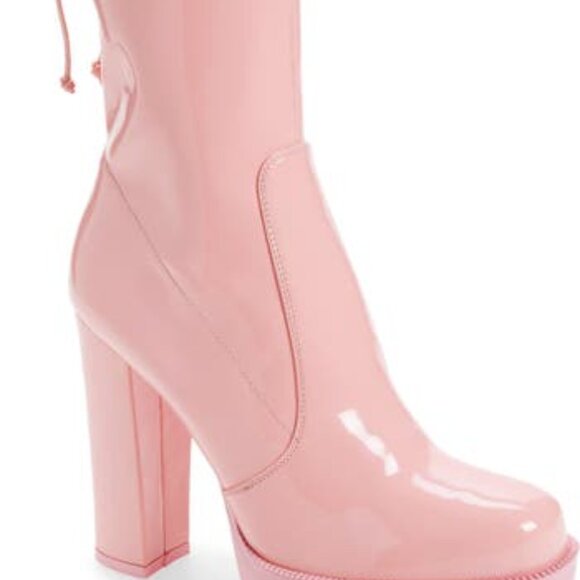 Callie Rainy Baby: Pink or Creamy Taupe Platform Lug Sole Chunky Heel Bootie - Picture 5 of 8